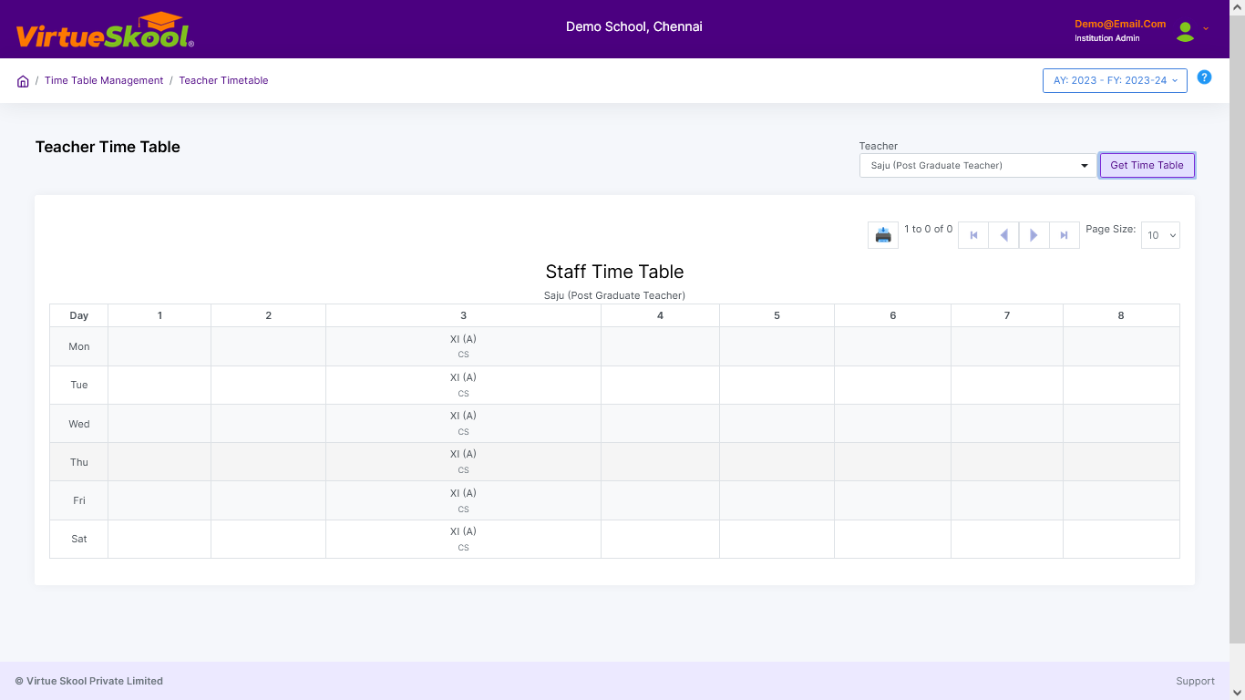 Teacher timetable