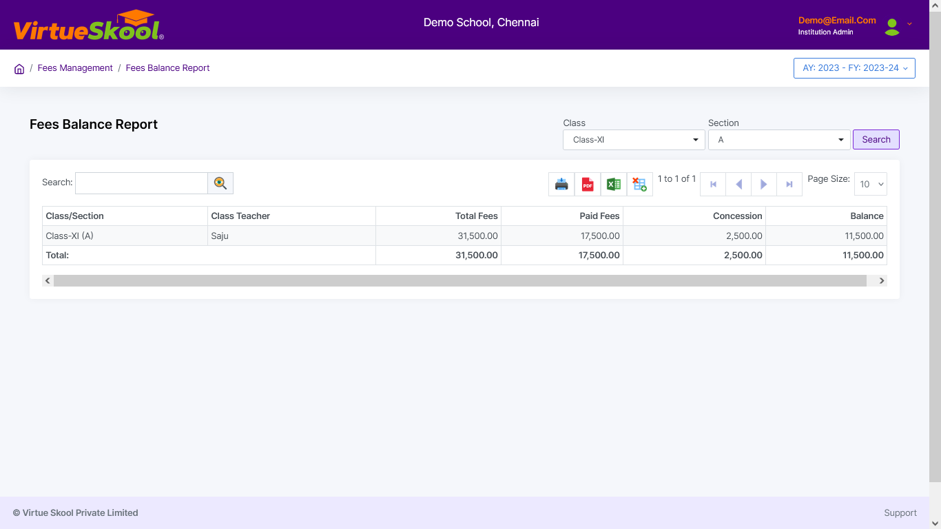 Fees Balance Report 1